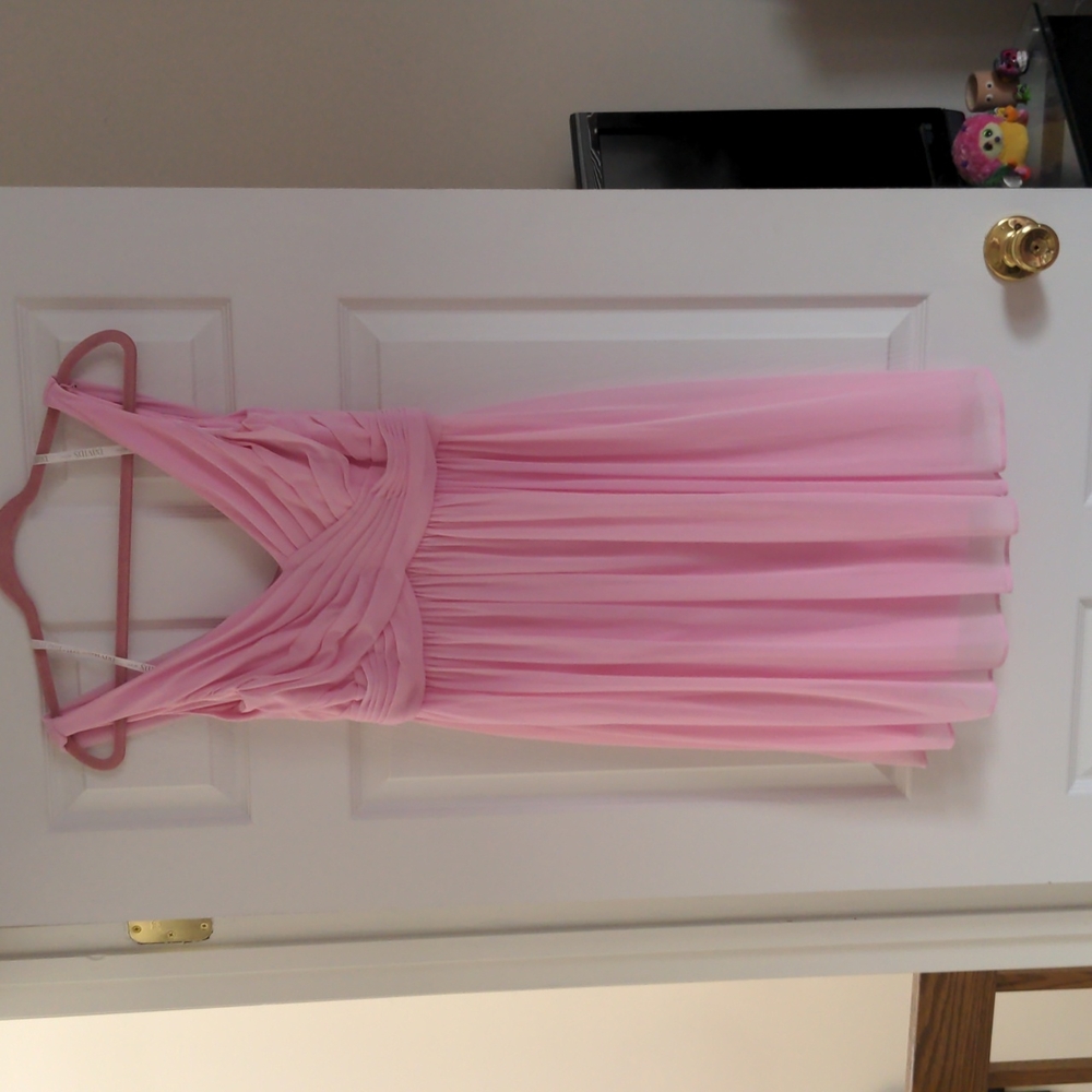 Chiffon Sweetheart Neckline Pleated Bridesmaid Dress - Tickled Pink Sz 10
